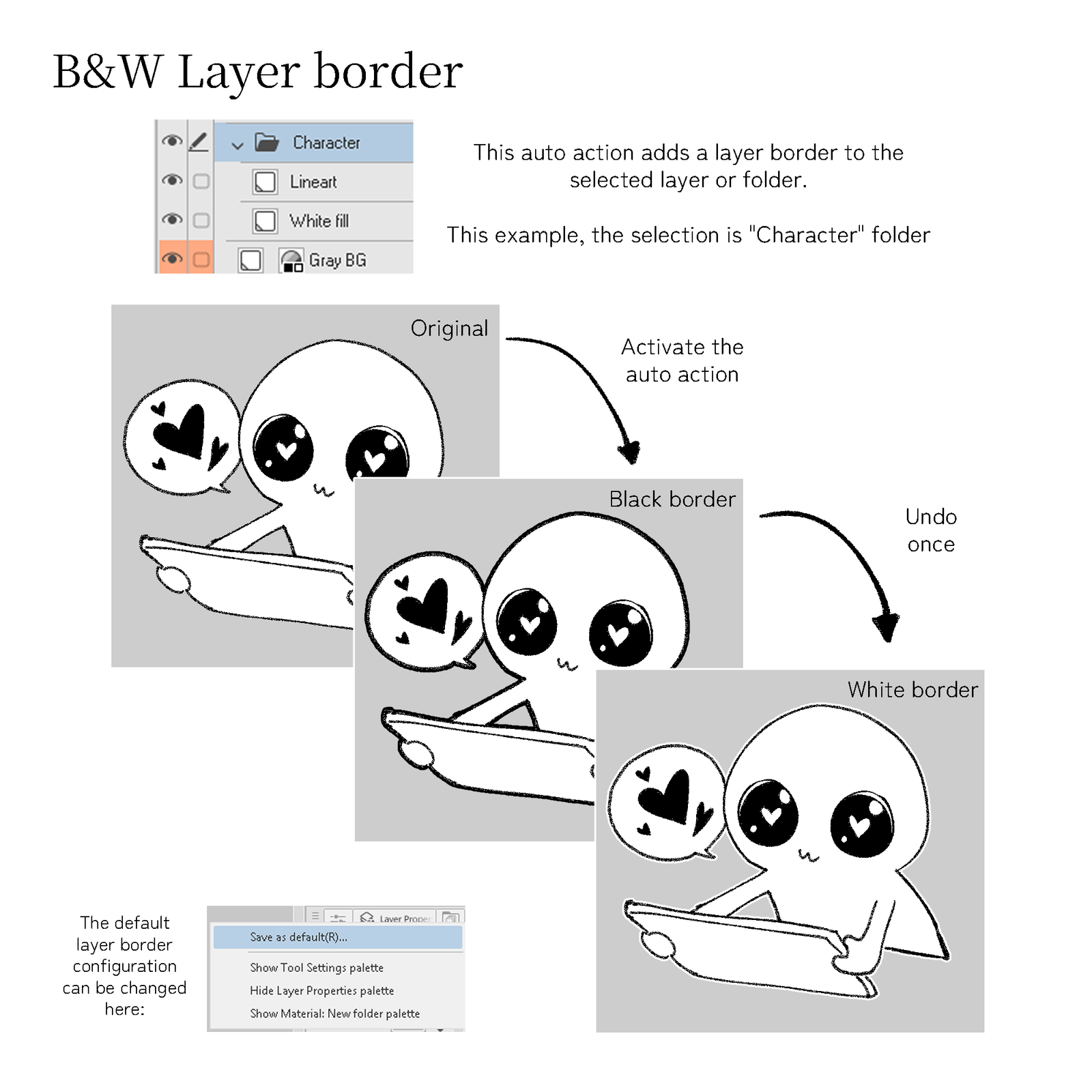 B&W Layer border auto action example